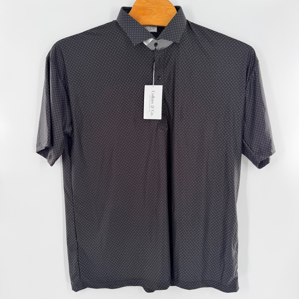 Collars & Co Featherweight Polo Shirt Mens 3XL Black White Dot Spread Collar